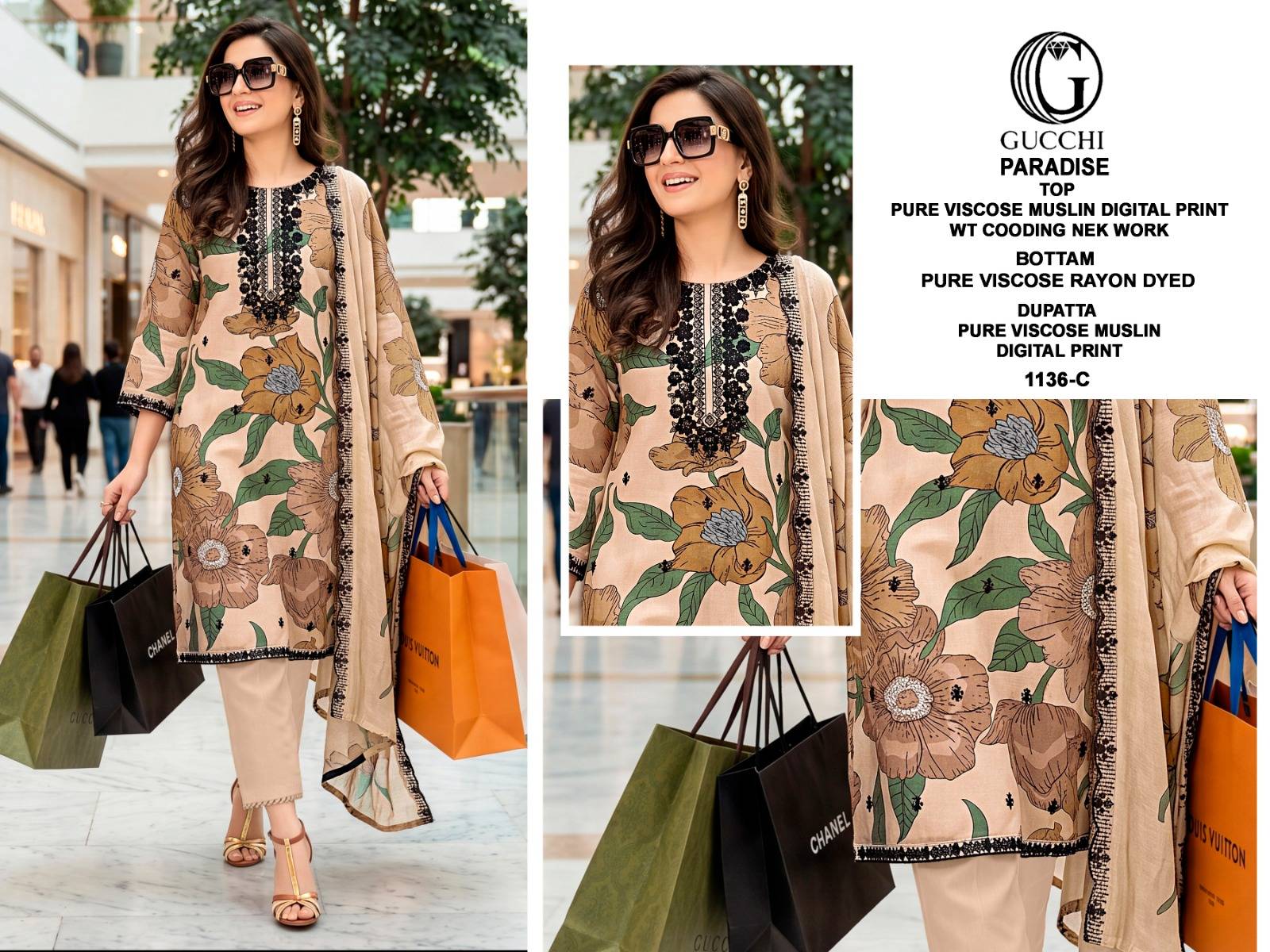 PARADISE VOL 1136 BY GUCCHI Stylish Beautiful Colourful Pure Viscose Muslin Dresses At Wholesale Price